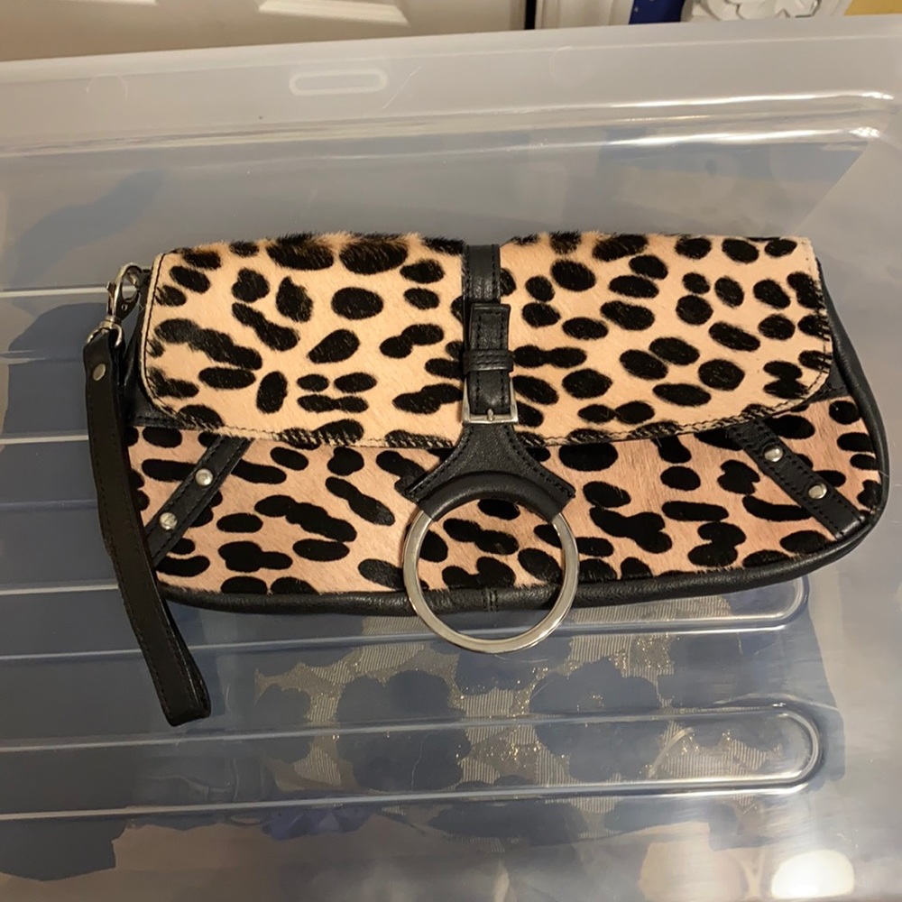 Claudia Firenze clutch - printed calf hair and black leather
